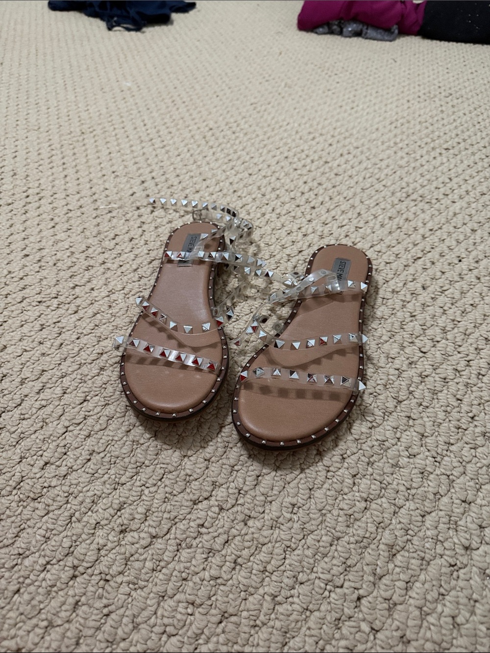 Steve Madden Tan Footbed Sandals with Clear Studded Straps